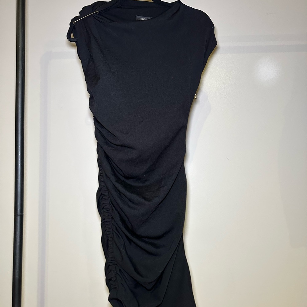 Lanvin Pin Iconic Elegant Black Ruched Dress